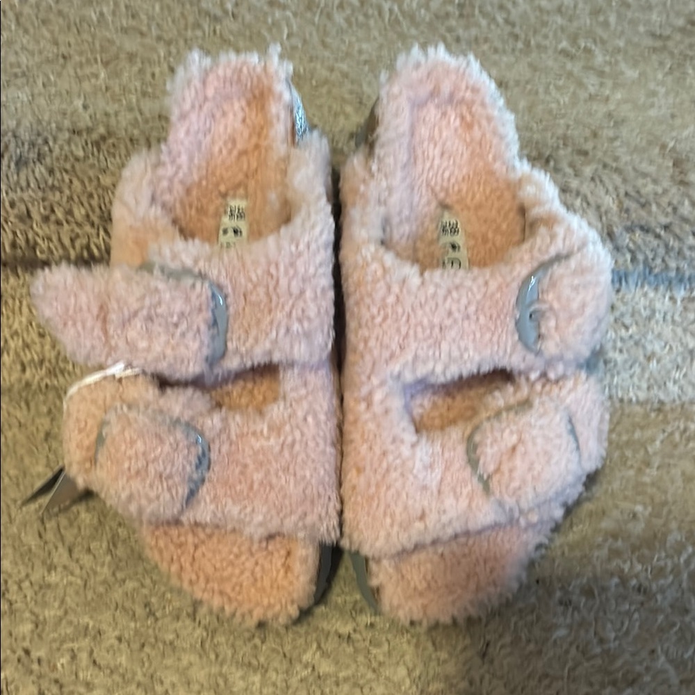 Papillio Birkenstock Arizona Pink Shearling Teddy Sandals nwt size 38  🦩